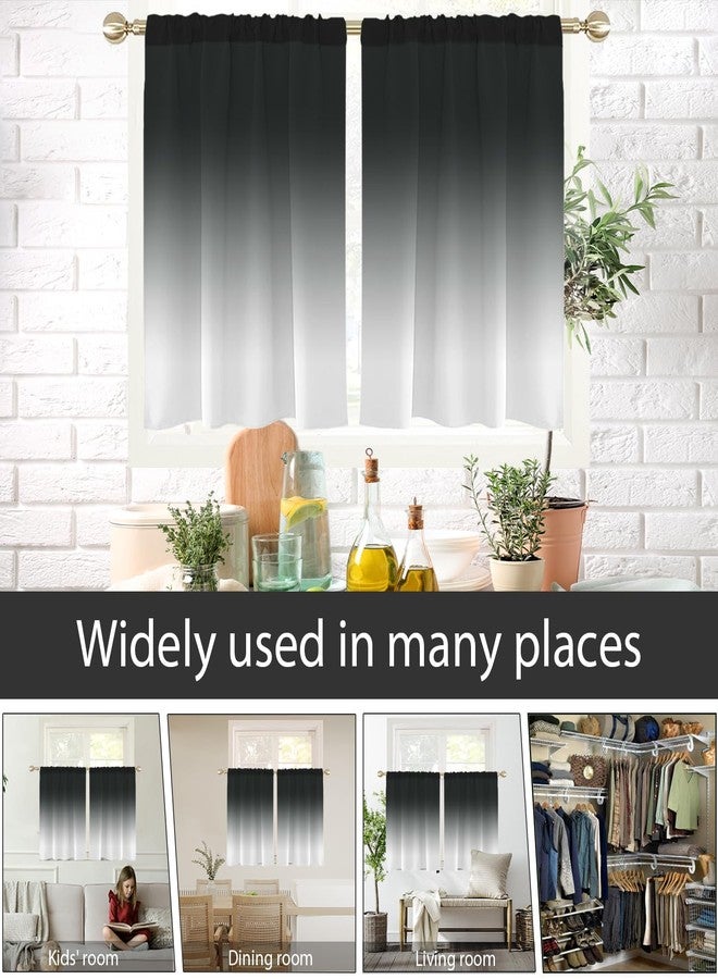 AAtter Black and Grey Window Curtains Kitchen White Gray Ombre Mens Modern Art Goth Gothic Small Short Home Living Room Bedroom Bathroom Drapes Treatment Tiers Fabric 1 Pair, 27.5" W x 39" L, Gradient - Image 5